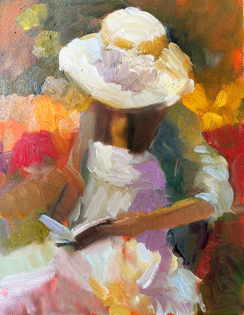 12 x 16 Girl in wicker chair (unframed)