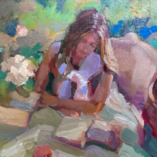 Girl in summer at Table