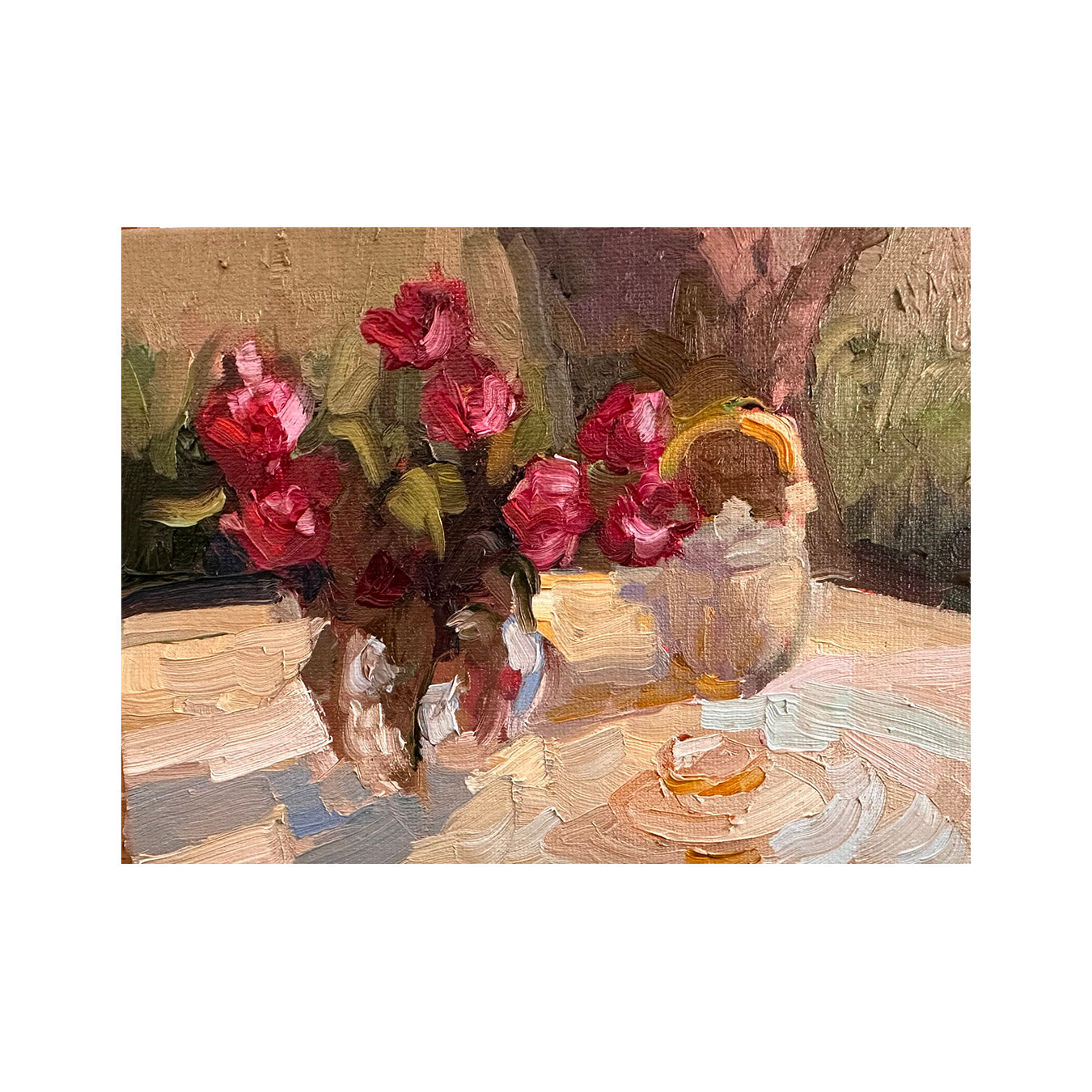 6 x 8 original oil painting TEA AND TULIPS