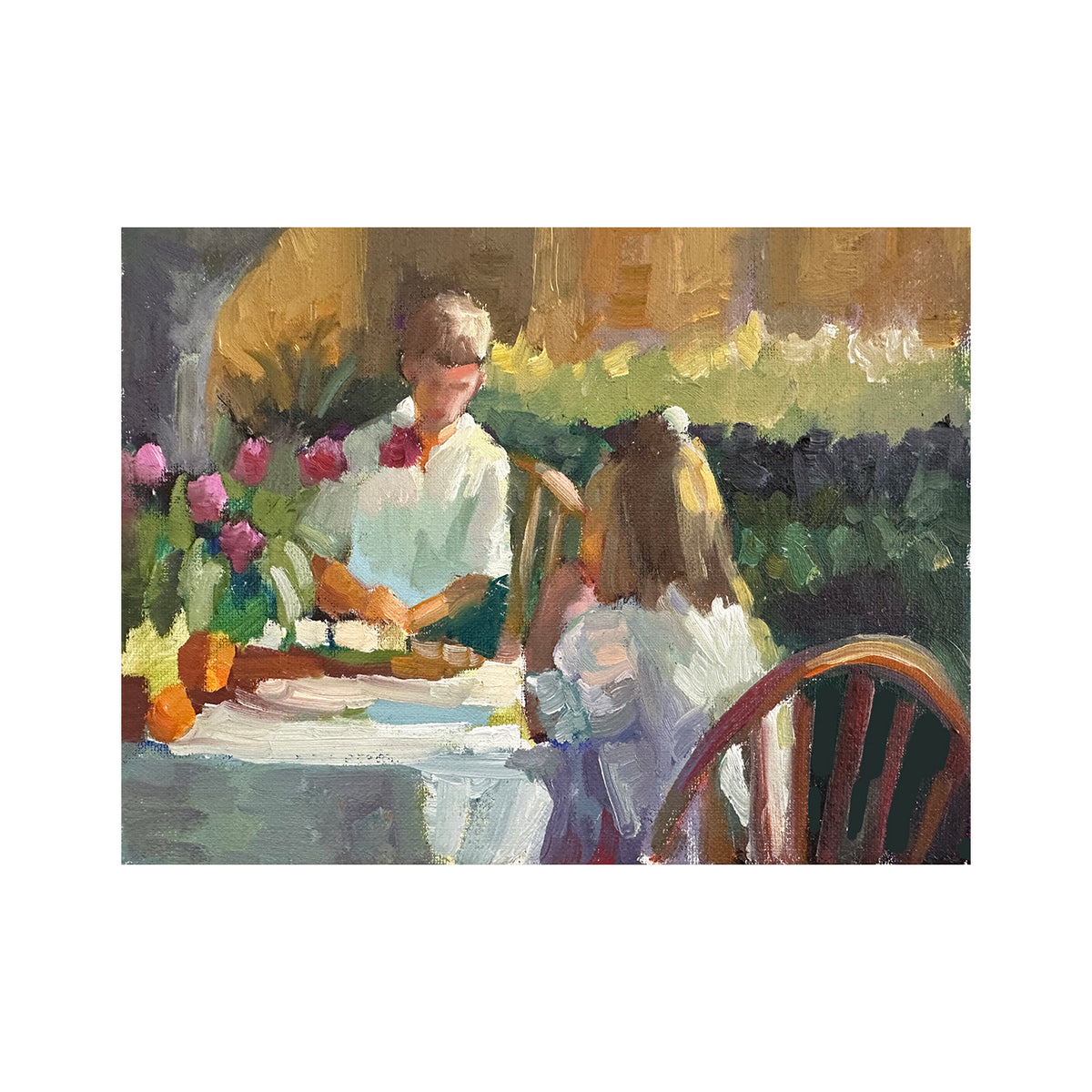 Summer Days, Two Children — Original Impressionist Oil Painting, 8 x 10
