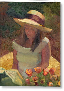 Girl with rose bouquet - Greeting Card