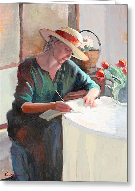 Woman Writing - Greeting Card